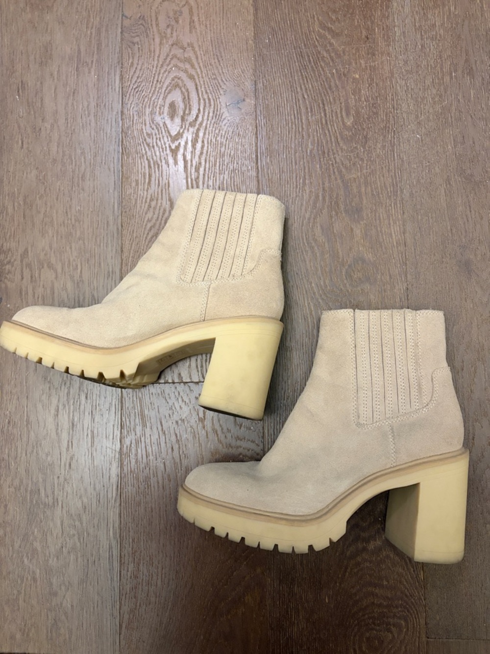 Dolce Vita Cream Suede Chunky Heel Chelsea Booties